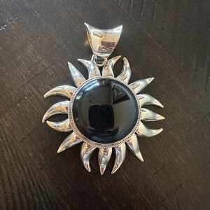 Silver Sunburst Pendant with Glossy Black Center